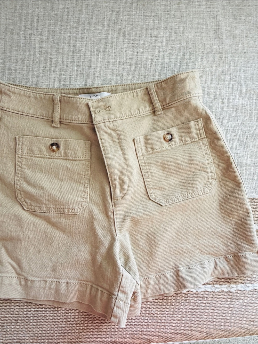 LOFT Beige/Tan Palmer Shorts with Front Button Pockets